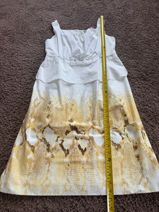 ELIE TAHARI BROOKE PEPLUM SHEATH DRESS WHITE SNAKESKIN YELLOW COTTON 12 NEW $368 - Picture 7 of 10
